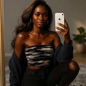 Suzette Black & Gray Velour Tube Top - Size S/M